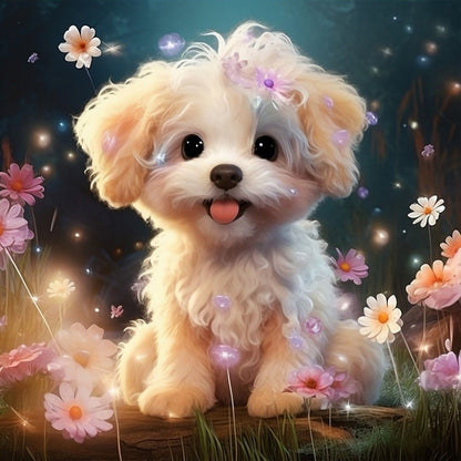 Flower Puppy - Full Round Drill Diamond Painting 30*30CM