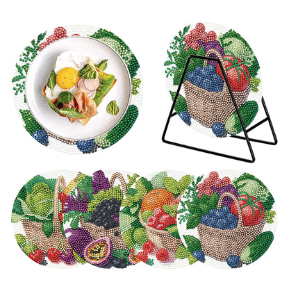 4 Pcs Diamond Painting Coasters Kit with Holder for Dining Tables Decor (Fruit)