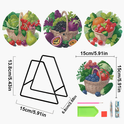 4 Pcs Diamond Painting Coasters Kit with Holder for Dining Tables Decor (Fruit)