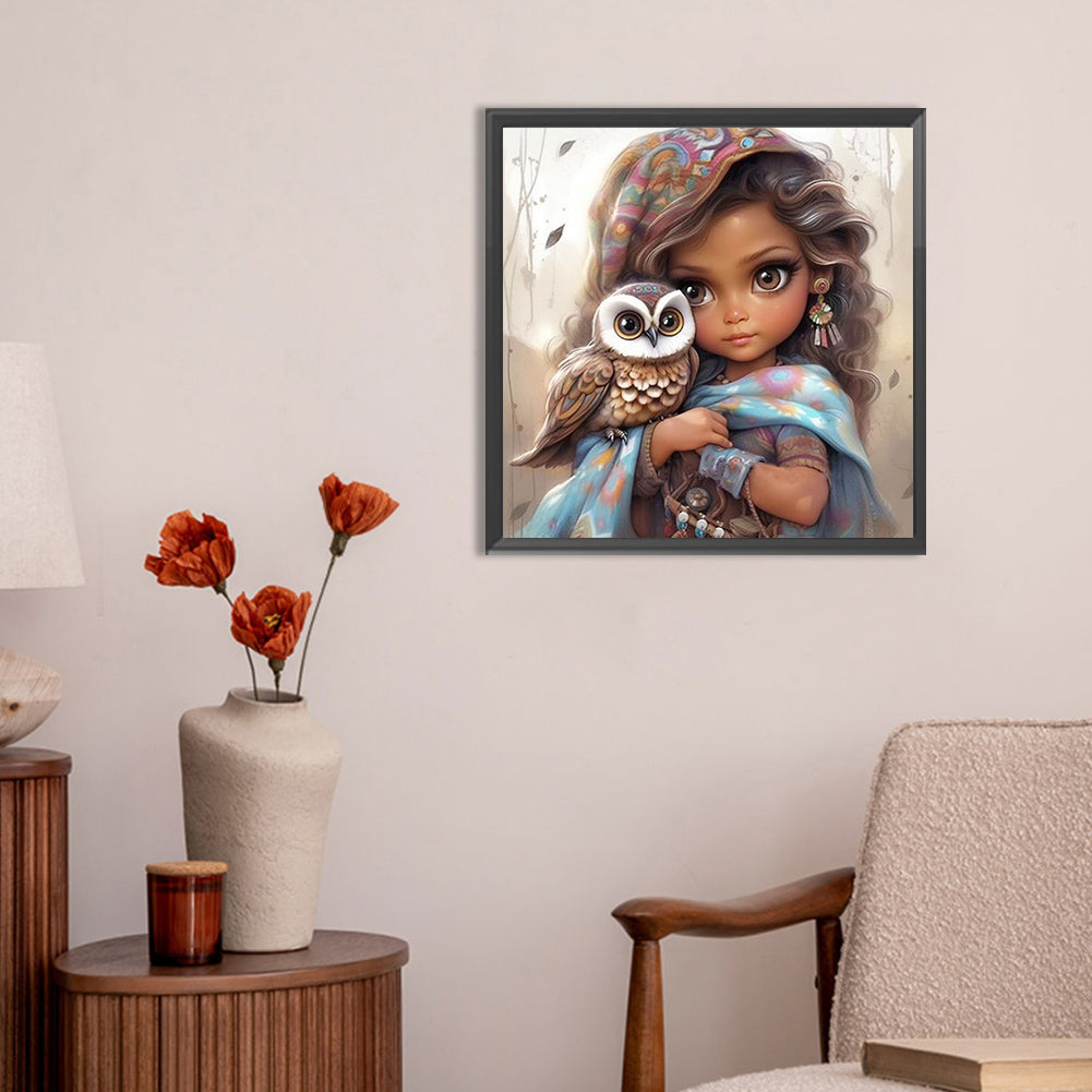 Owl Girl - Full Round Drill Diamond Painting 30*30CM