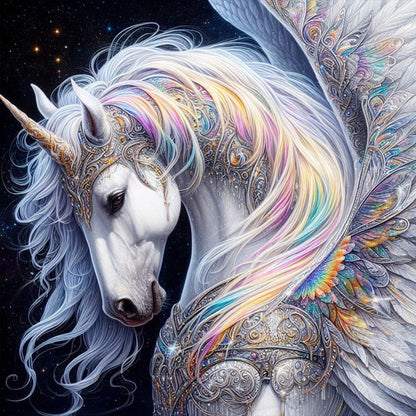 White Unicorn - Full Round Drill Diamond Painting 30*30CM