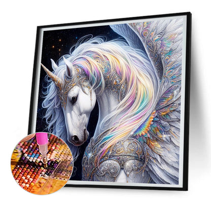 White Unicorn - Full Round Drill Diamond Painting 30*30CM