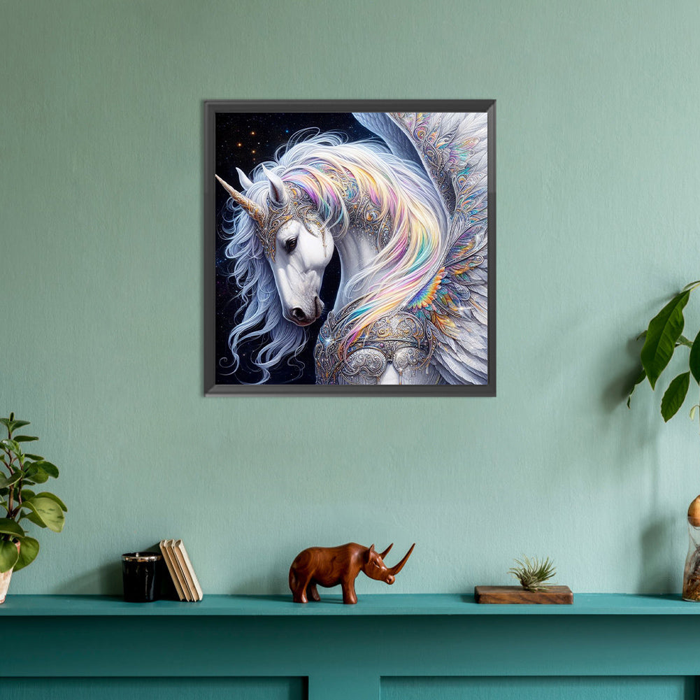 White Unicorn - Full Round Drill Diamond Painting 30*30CM