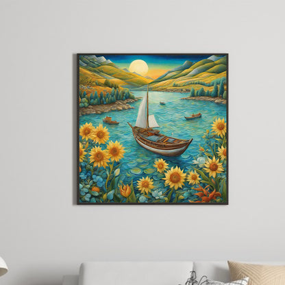 Sunflowers And Boats - Full Round Drill Diamond Painting 30*30CM