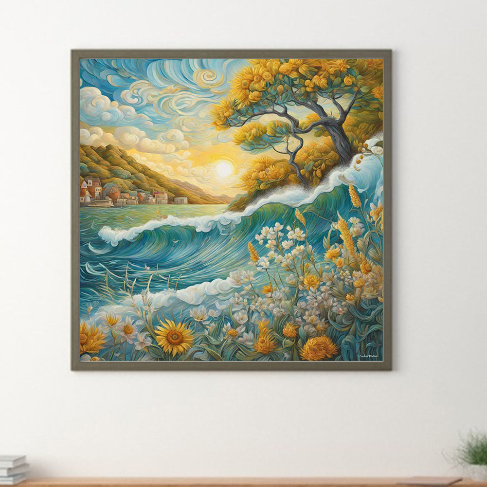 Sunflowers And Sea - Full Round Drill Diamond Painting 30*30CM