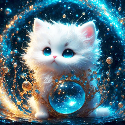 Blue Eyes White Kitten - Full Round Drill Diamond Painting 30*30CM