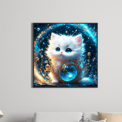 Blue Eyes White Kitten - Full Round Drill Diamond Painting 30*30CM