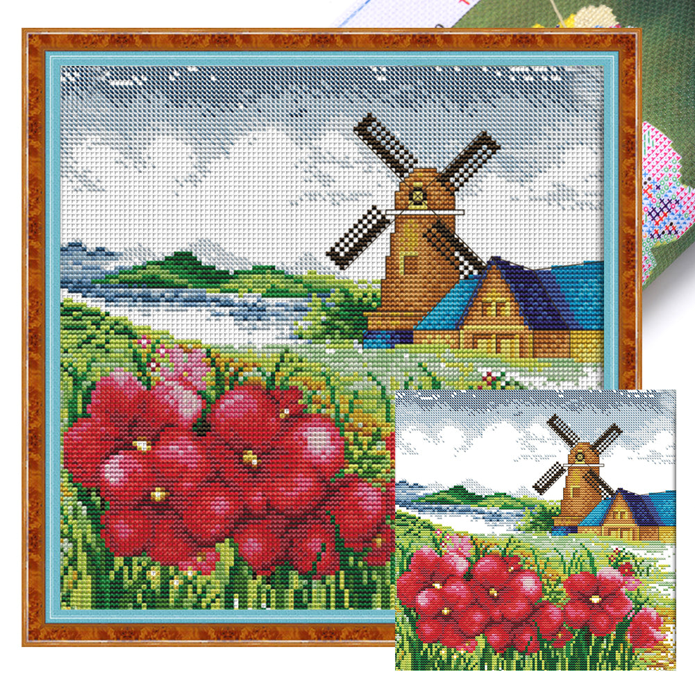 Korean Scenery (1) Spring - 14CT Stamped Cross Stitch 29*29CM(Joy Sunday)