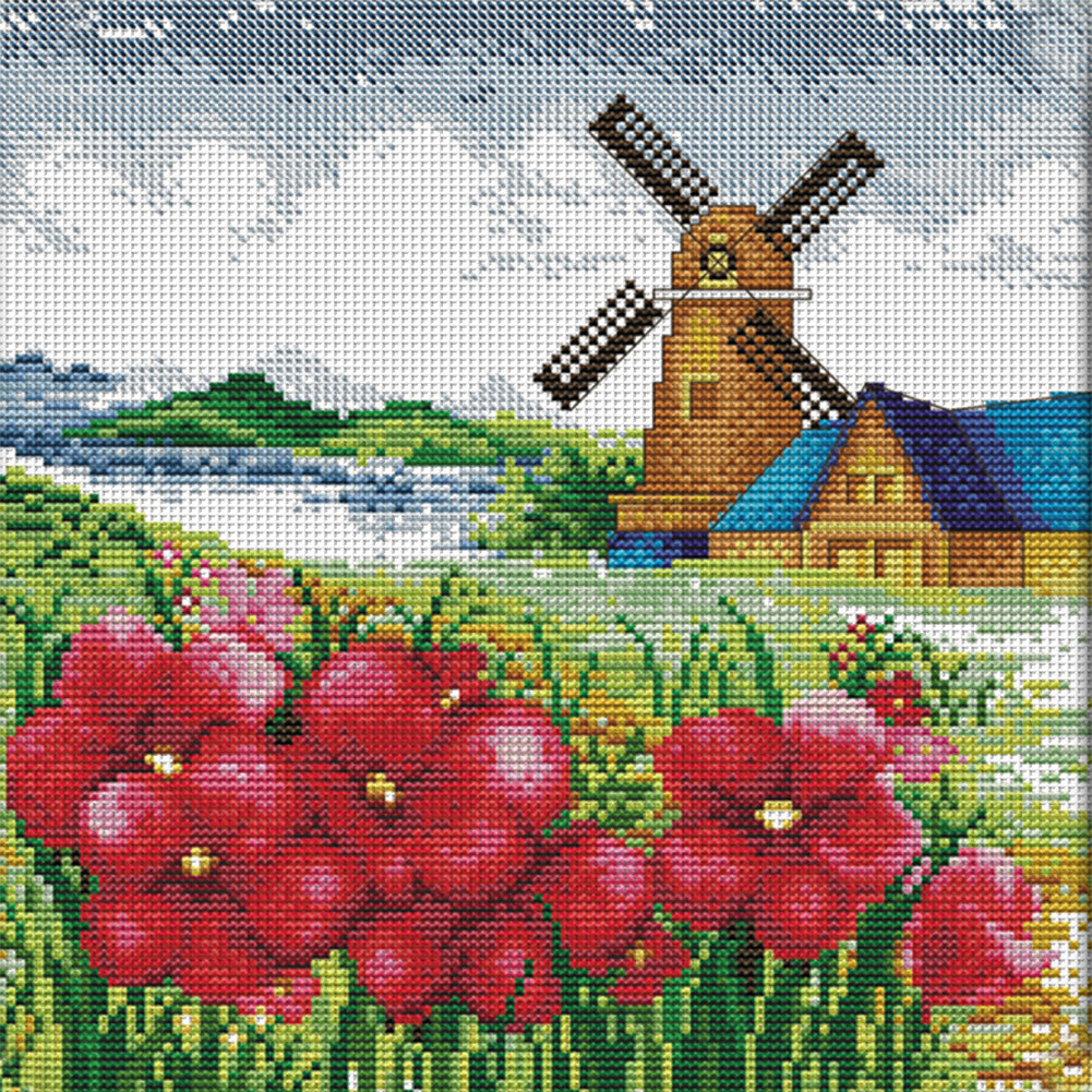 Korean Scenery (1) Spring - 14CT Stamped Cross Stitch 29*29CM(Joy Sunday)