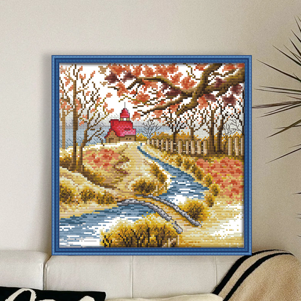 Korean Scenery (3) Autumn - 14CT Stamped Cross Stitch 29*29CM(Joy Sunday)