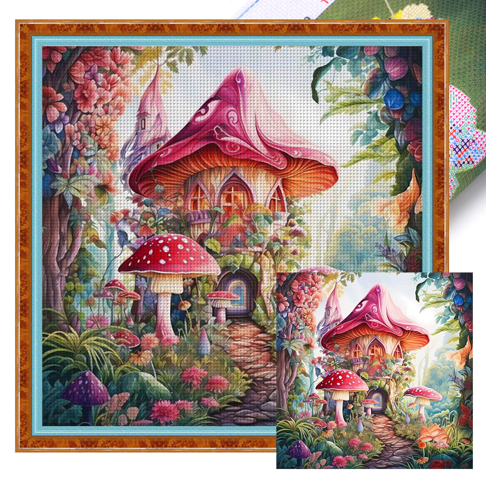 Mushroom Castle - 14CT Stamped Cross Stitch 40*40CM