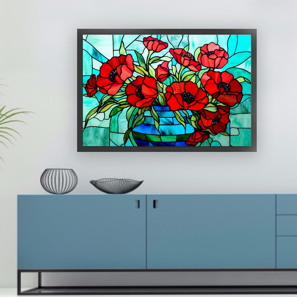 Glass Painting-Poppy Flower - 11CT Stamped Cross Stitch 60*40CM