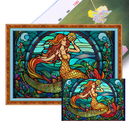 Glass Painting-Mermaid - 11CT Stamped Cross Stitch 60*40CM