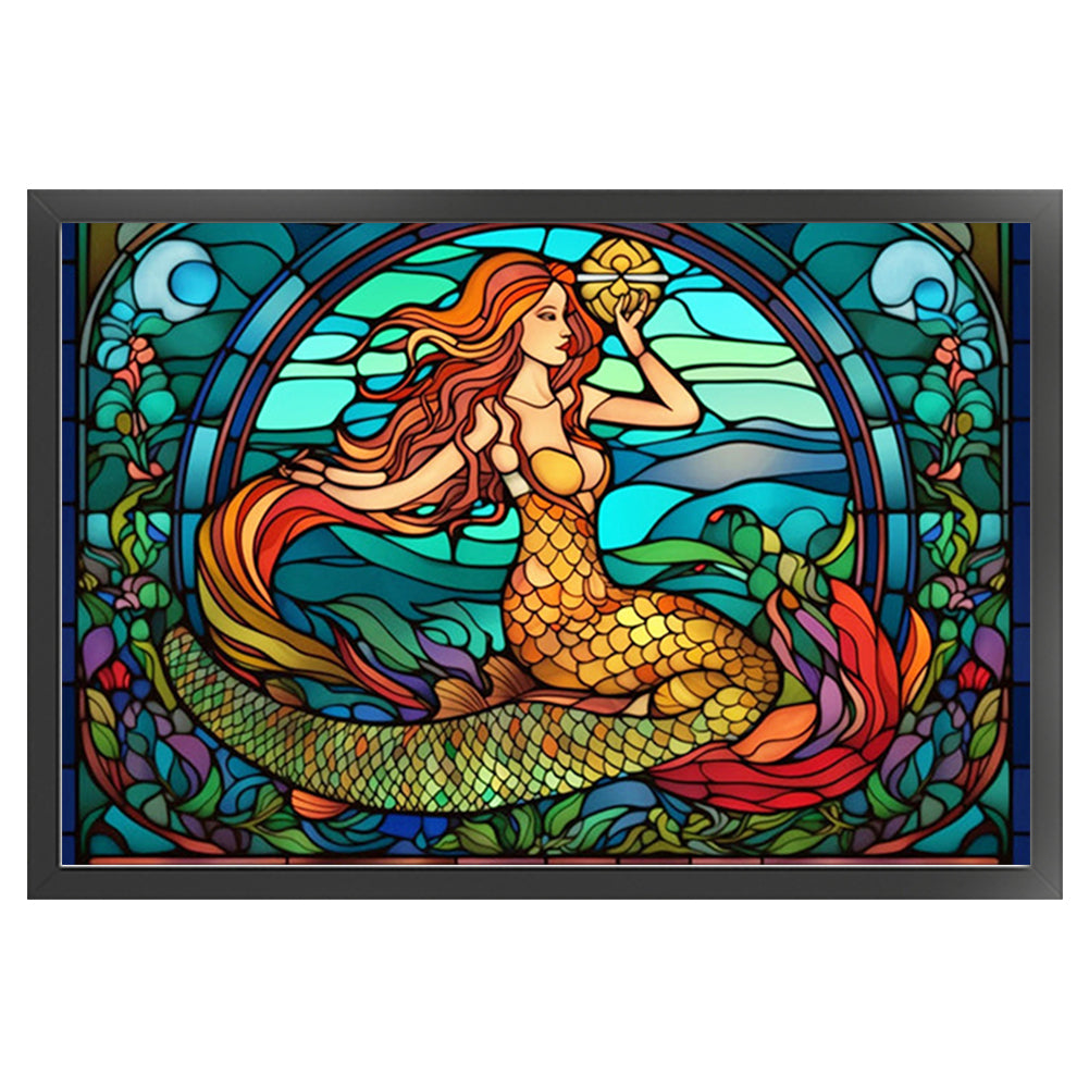 Glass Painting-Mermaid - 11CT Stamped Cross Stitch 60*40CM