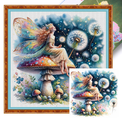 Butterfly Fairy On Mushroom - 11CT Stamped Cross Stitch 40*40CM