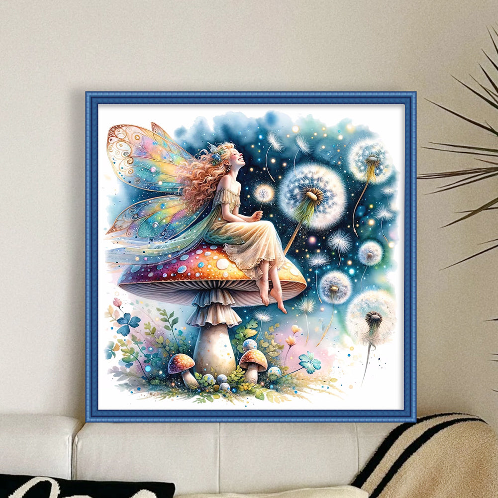 Butterfly Fairy On Mushroom - 11CT Stamped Cross Stitch 40*40CM