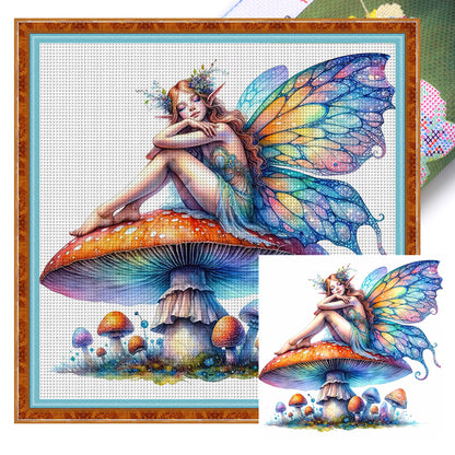 Butterfly Fairy On Mushroom - 11CT Stamped Cross Stitch 40*40CM