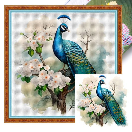 Peacock On Flower Branch - 11CT Stamped Cross Stitch 40*40CM