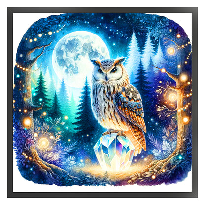 Owl On Gemstone Under Moonlit Night - 11CT Stamped Cross Stitch 40*40CM