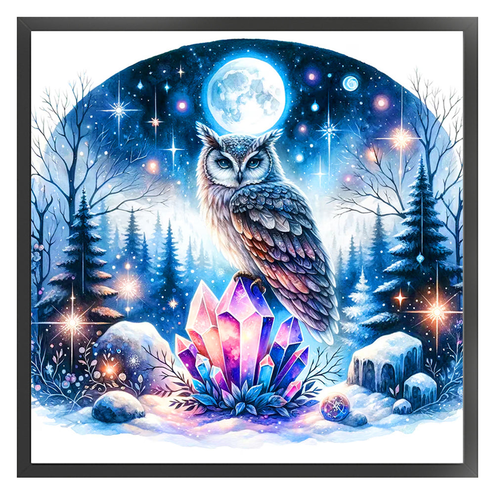 Owl On Gemstone Under Moonlit Night - 11CT Stamped Cross Stitch 40*40CM