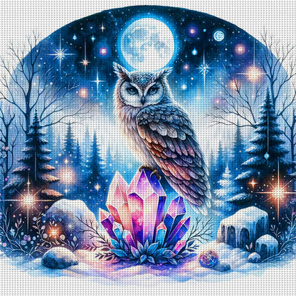 Owl On Gemstone Under Moonlit Night - 11CT Stamped Cross Stitch 40*40CM