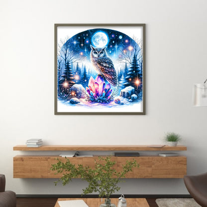 Owl On Gemstone Under Moonlit Night - 11CT Stamped Cross Stitch 40*40CM