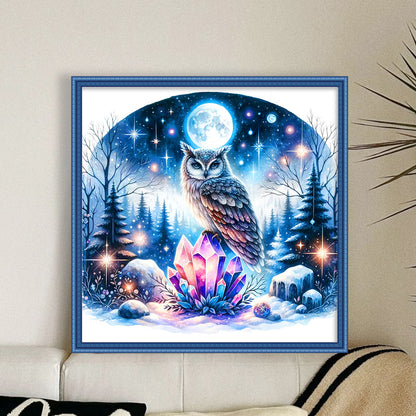 Owl On Gemstone Under Moonlit Night - 11CT Stamped Cross Stitch 40*40CM