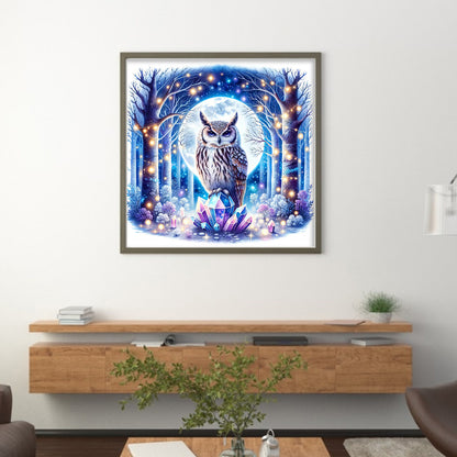 Owl On Gemstone Under Moonlit Night - 11CT Stamped Cross Stitch 40*40CM