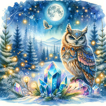 Owl On Gemstone Under Moonlit Night - 11CT Stamped Cross Stitch 40*40CM