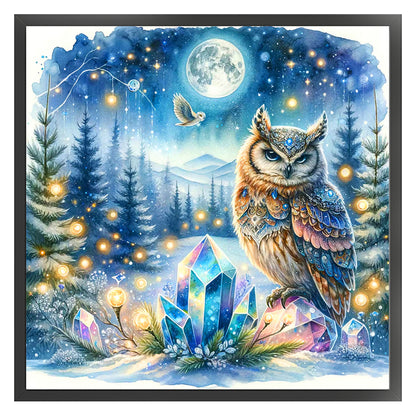 Owl On Gemstone Under Moonlit Night - 11CT Stamped Cross Stitch 40*40CM