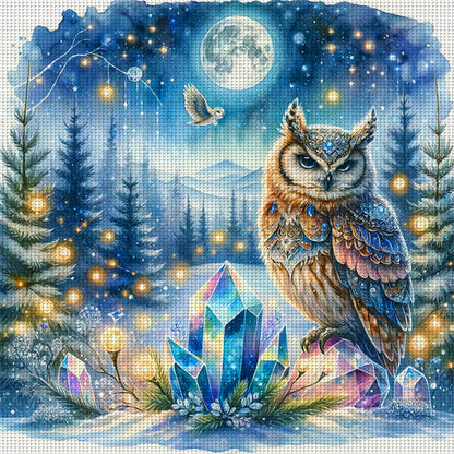 Owl On Gemstone Under Moonlit Night - 11CT Stamped Cross Stitch 40*40CM