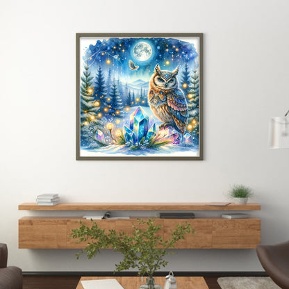 Owl On Gemstone Under Moonlit Night - 11CT Stamped Cross Stitch 40*40CM