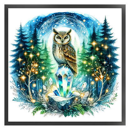 Owl On Gemstone Under Moonlit Night - 11CT Stamped Cross Stitch 40*40CM