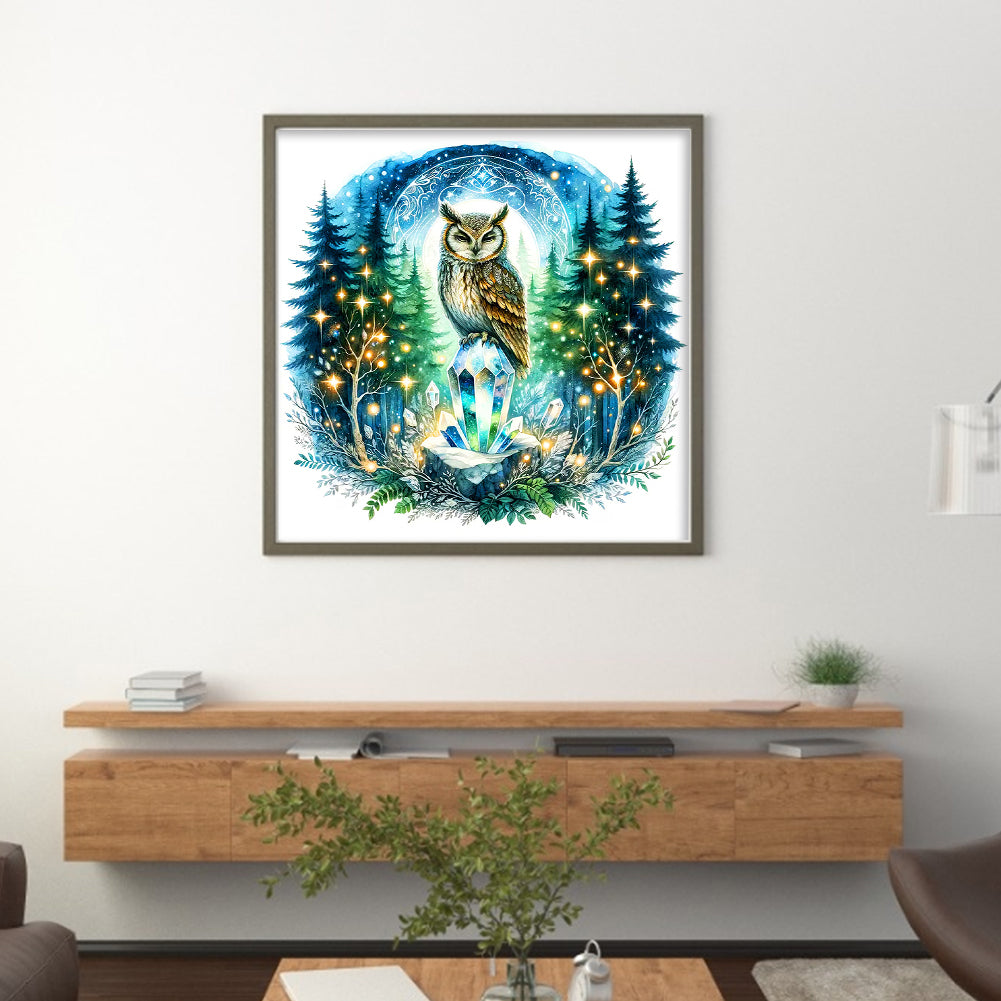 Owl On Gemstone Under Moonlit Night - 11CT Stamped Cross Stitch 40*40CM