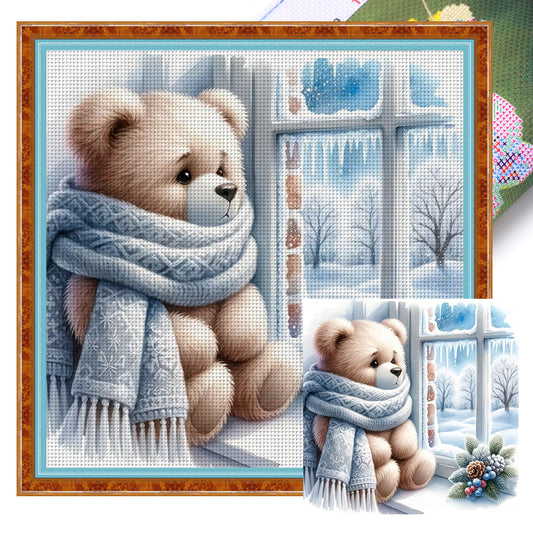 Little Bear By The Window In Winter - 11CT Stamped Cross Stitch 40*40CM