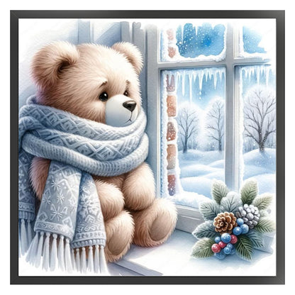 Little Bear By The Window In Winter - 11CT Stamped Cross Stitch 40*40CM