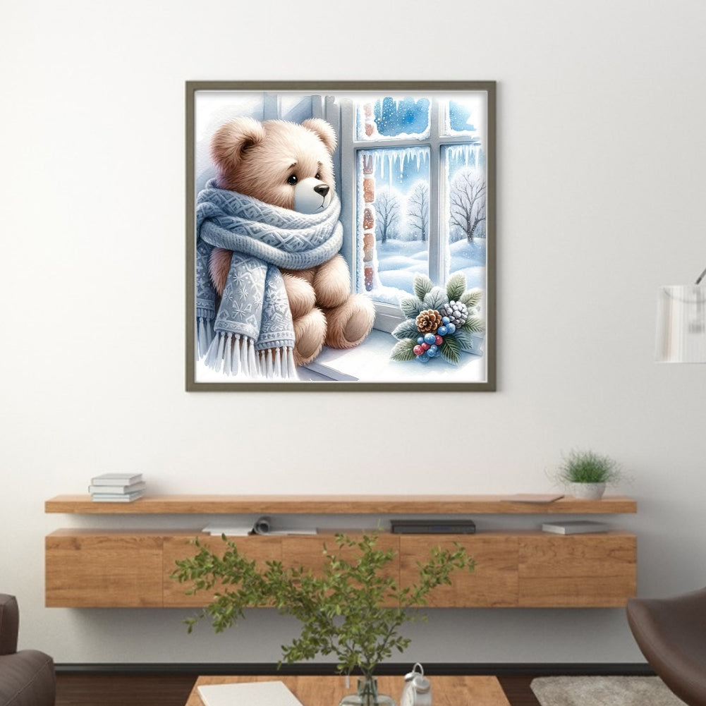 Little Bear By The Window In Winter - 11CT Stamped Cross Stitch 40*40CM