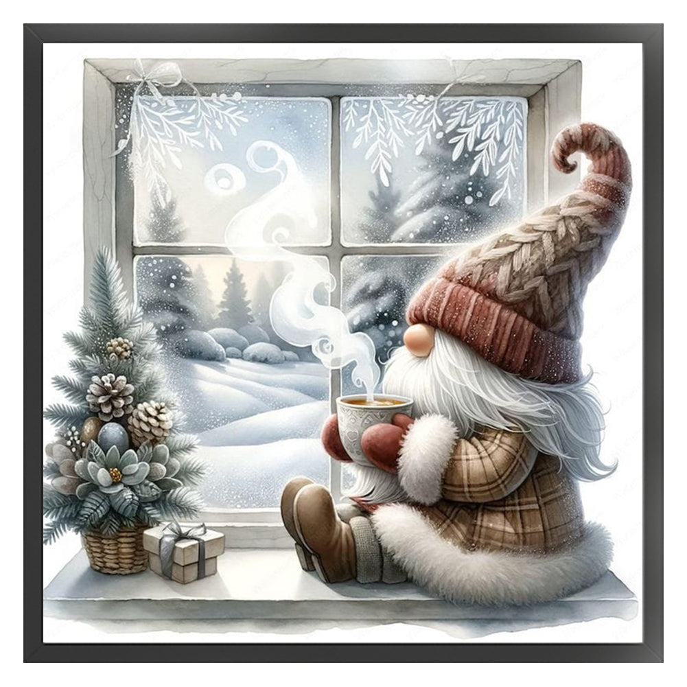 Gnome By The Window In Winter - 11CT Stamped Cross Stitch 40*40CM