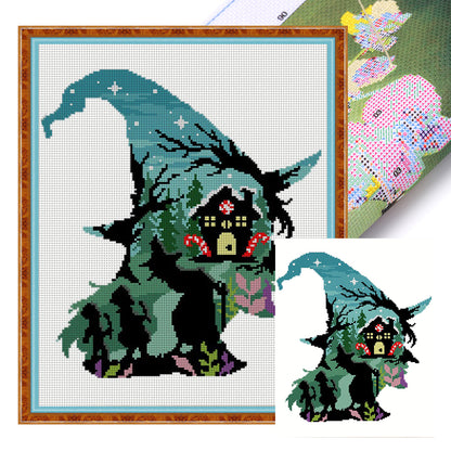 Witch Silhouette - House - 11CT Stamped Cross Stitch 40*50CM