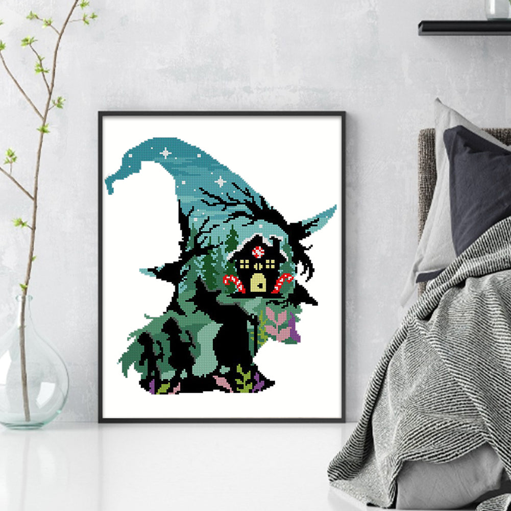 Witch Silhouette - House - 11CT Stamped Cross Stitch 40*50CM