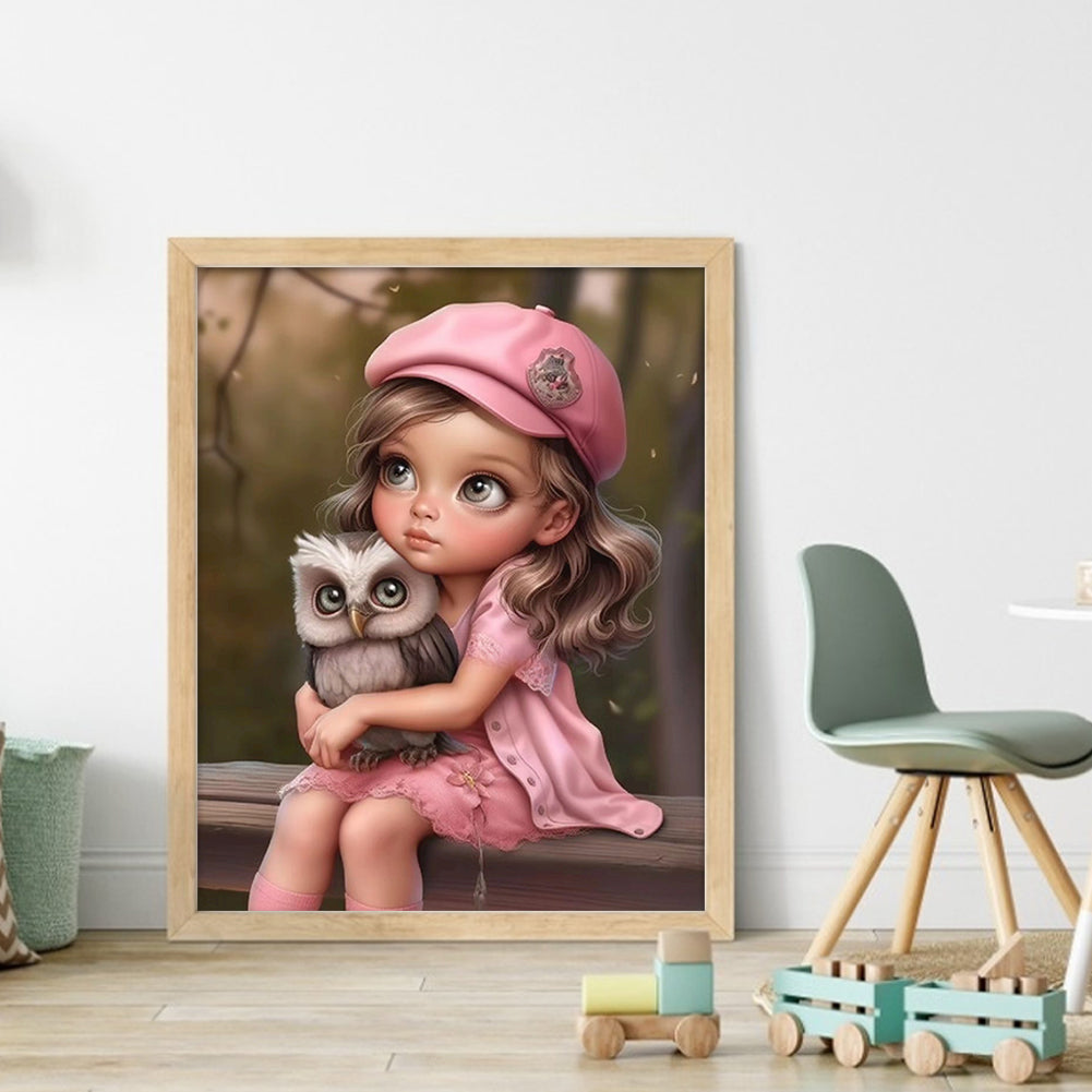 Little Girl And Owl - 11CT Counted Cross Stitch 40*50CM