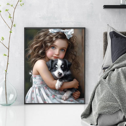 Little Girl And Puppy - 11CT Counted Cross Stitch 40*50CM