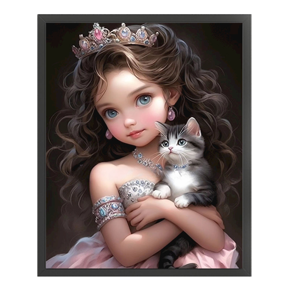 Little Princess And Kitten - 11CT Counted Cross Stitch 40*50CM