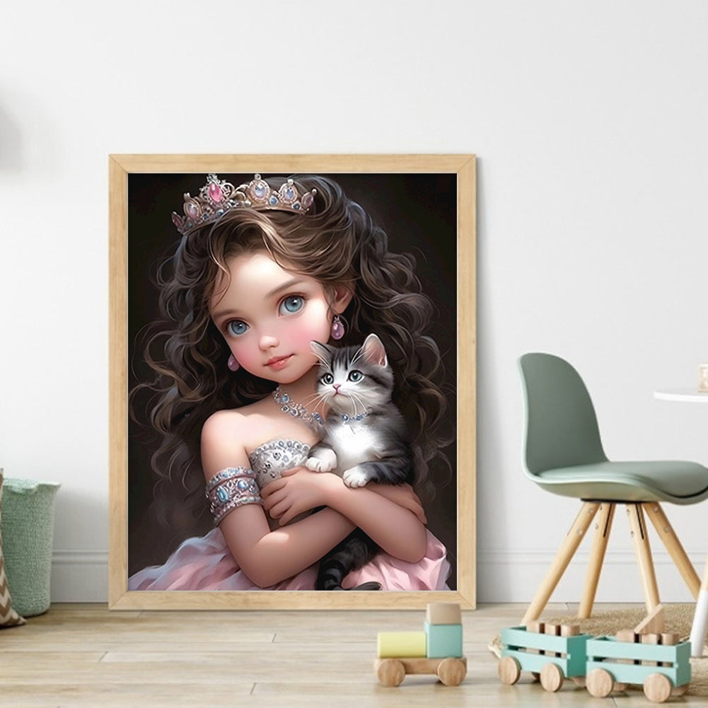 Little Princess And Kitten - 11CT Counted Cross Stitch 40*50CM