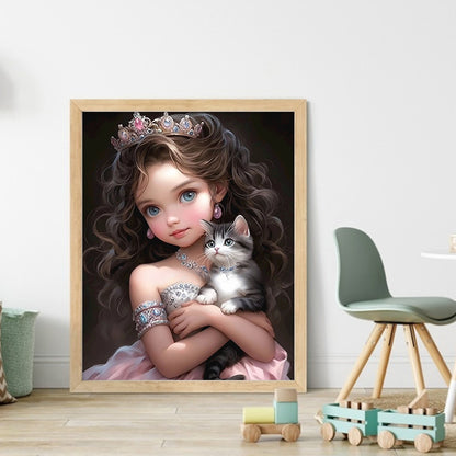 Little Princess And Kitten - 11CT Counted Cross Stitch 40*50CM