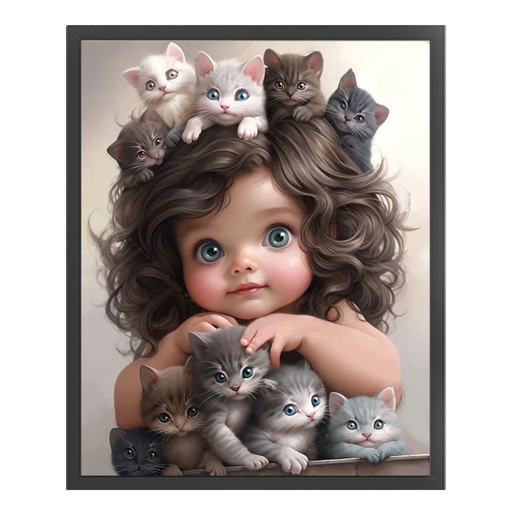 Little Girl And Many Cats - 11CT Counted Cross Stitch 40*50CM