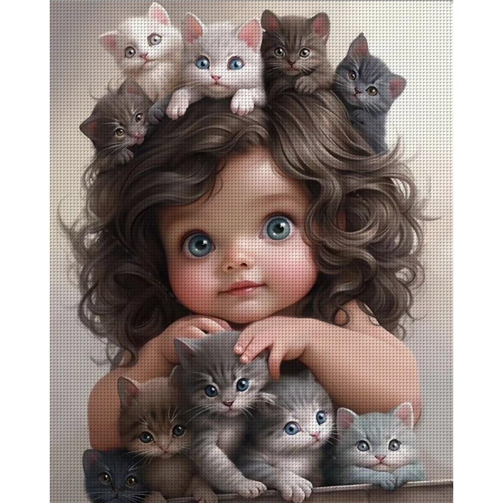 Little Girl And Many Cats - 11CT Counted Cross Stitch 40*50CM