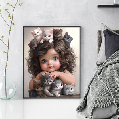 Little Girl And Many Cats - 11CT Counted Cross Stitch 40*50CM