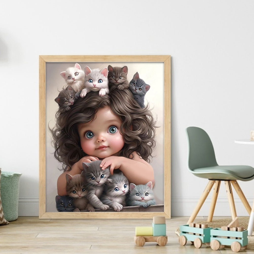 Little Girl And Many Cats - 11CT Counted Cross Stitch 40*50CM