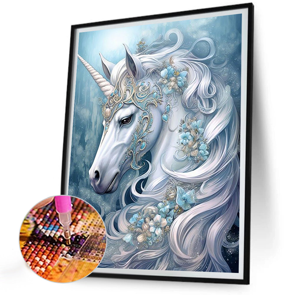 White Beautiful Unicorn - Full Round Drill Diamond Painting 30*40CM